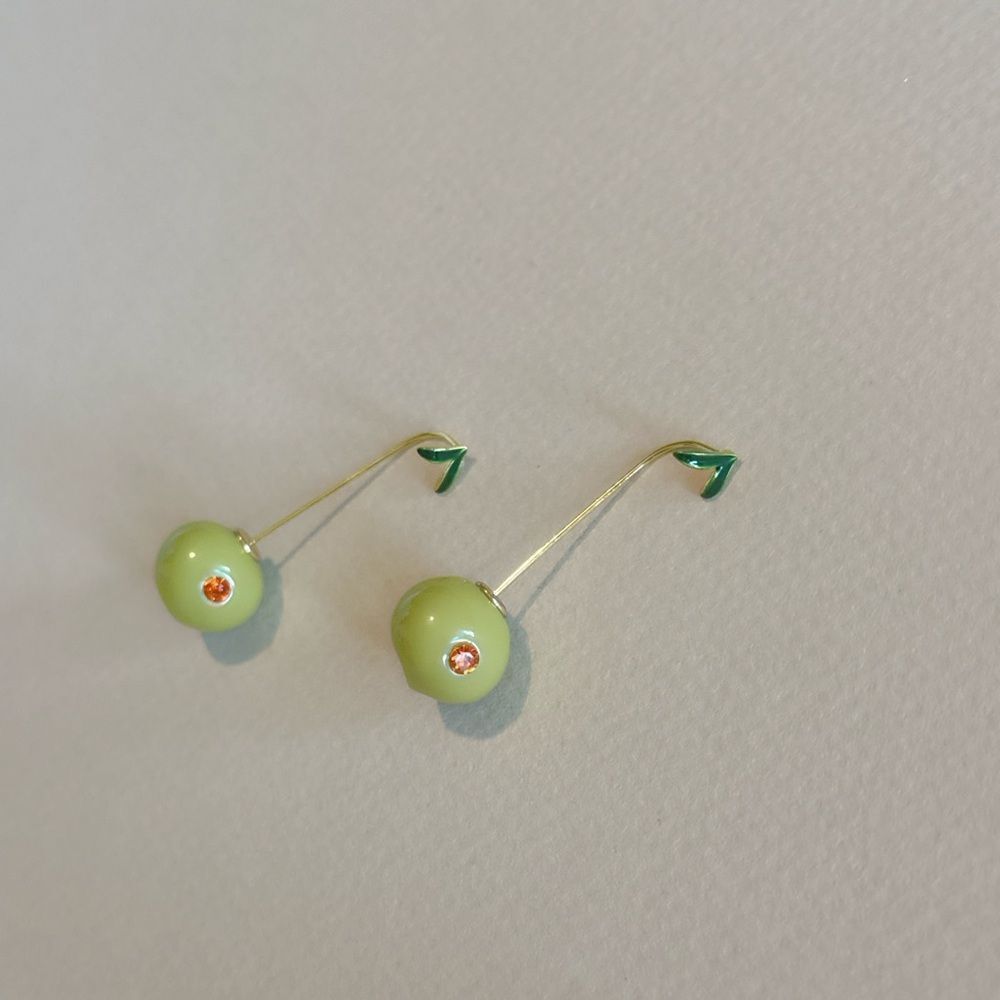 Olive Green Drop Earrings with Gold Accents S858 - Picture 4 of 6